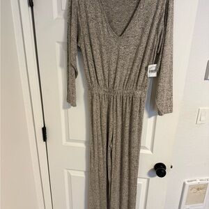 Gray V-Neck Jumpsuit